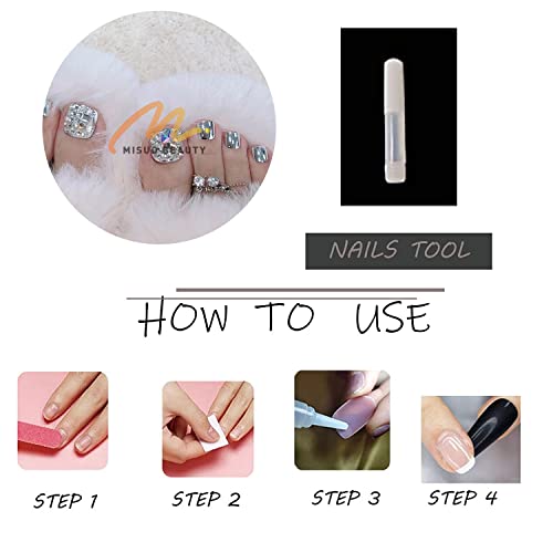 MISUD Silver Chrome Press on Toenails with Rhinestones 24 pcs