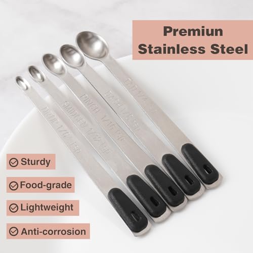 Black Mini Measuring Spoon Set with Silicone Grip - 5 Pack