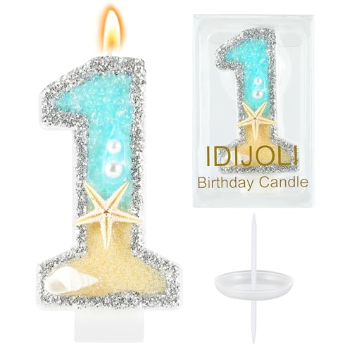 Blue Starfish Number 1 Birthday Cake Candle - Ocean Theme Decor