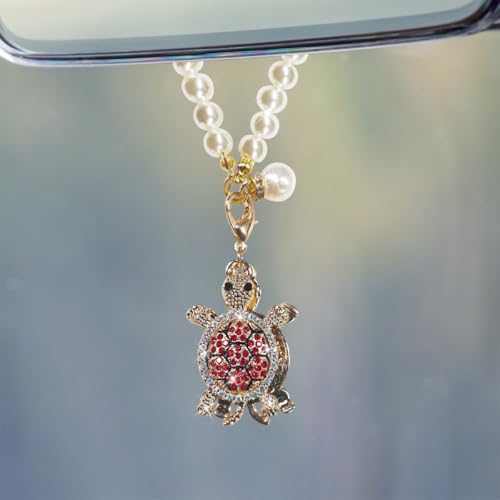 Bling Turtle Car Hanging Ornament Sparkling Rhinestone Rear View Mirror Charm Red