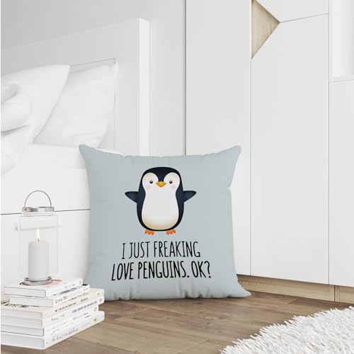 Funny Penguin Love Decorative Throw Pillow Case, 18x18 Inch - Gray-1