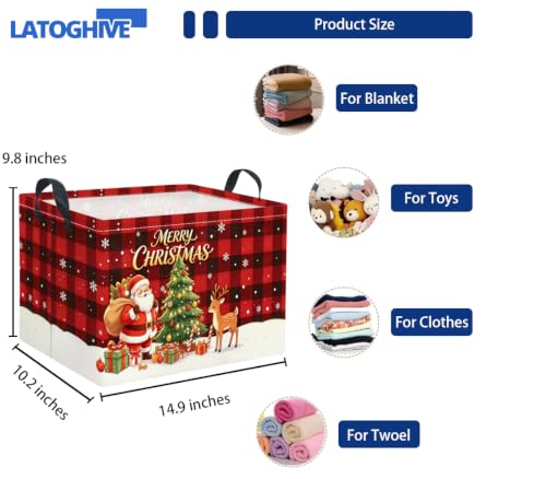Rectangular Christmas Basket Checkered Christmas Storage Basket Collapsible Portable Organizer