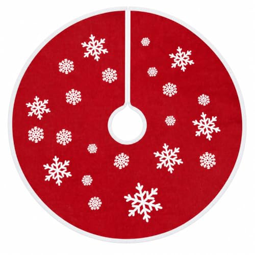 30 Inch Red Christmas Tree Skirt with White Snowflake Pattern - Holiday Home Decor