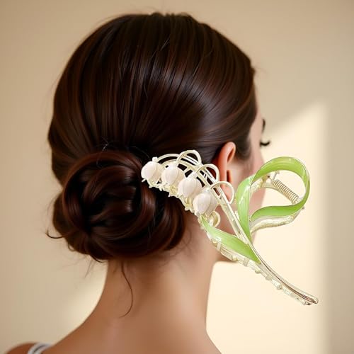 Pink Gold Lily of the Valley Large Metal Claw Clip Hair Accessory