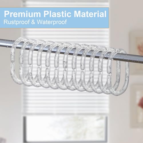Exptolii 24 PCS C-Shaped Plastic Shower Curtain Rings - Clear Glide Hooks