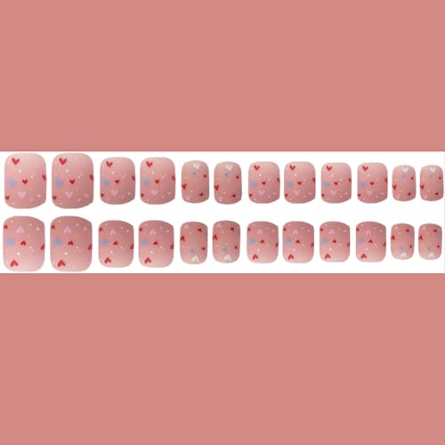 Short Square Heart Press on Nails Nude Fake Nails Kit 24Pcs