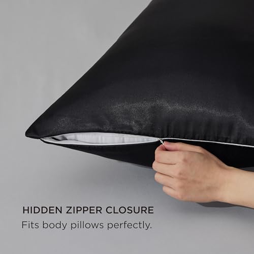 Bedsure Black Satin Body Pillow Cover 20" x 54" with Zipper