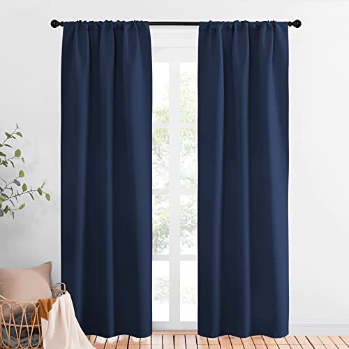 NICETOWN Navy Blackout Curtains - Thermal Insulated Drapes, 34" x 84"