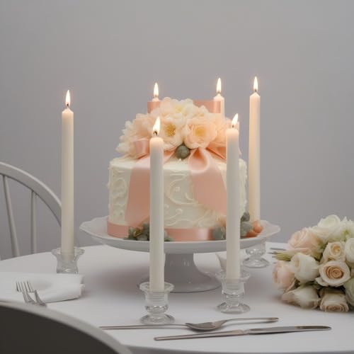 Set of 6 Clear Glass Candlestick Holders for Taper Candles