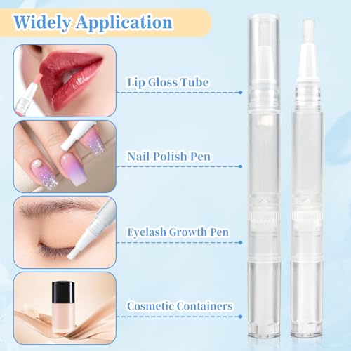 RAQEHO Empty Cuticle Oil Pens 5-Pack 3ml - Transparent Twist Applicators with Brush Tip for Nail Care and Cosmetics