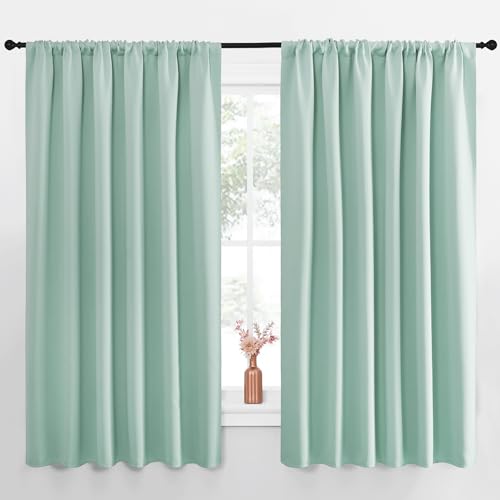 NICETOWN Blackout Curtains, Aqua Blue Rod Pocket Panels 70 x 63-inch (Set of 2)