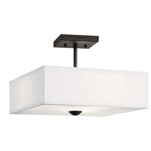 Kichler Lighting Shailene 14" 3 Light Square Semi Flush with Satin Etched White Diffuser and White Microfiber Shade in Olde Bronze