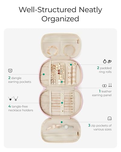BAGSMART Travel Jewelry Organizer Case - Medium, Light Pink