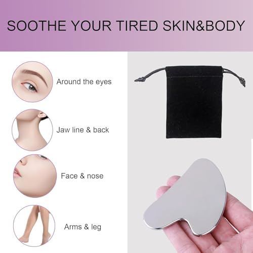 Stainless Steel Gua Sha Facial Tool 2-Pack for Face, Jawline & Lymphatic Drainage