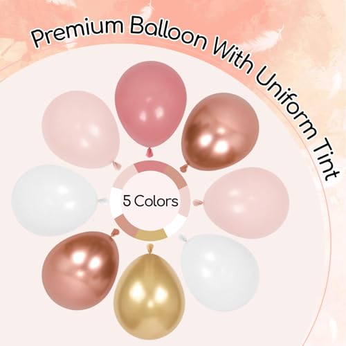 Rose Gold Birthday Decorations Set with Balloons, Banner and Fringe Curtain