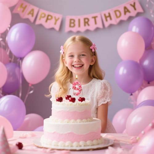 BOXOB Number 9 Cherry Birthday Candle Pink Sweet Fruit Cake Topper