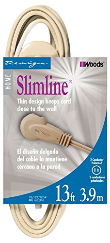 Woods Slimline 13ft Flat Plug Extension Cord, 16/2 Gauge - Beige