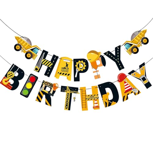 Construction Birthday Banner with Dump Truck Garland - Pre-Assembled Party Decor