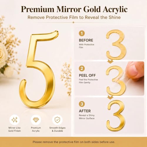 Gold Acrylic Cake Topper Set - 10PCS Numbers 0-9 for Birthdays & Anniversaries