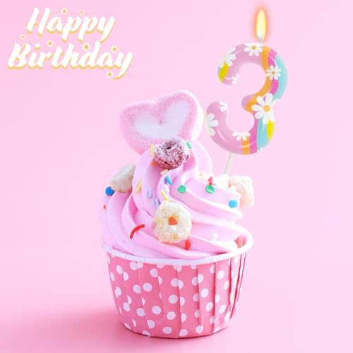 Daisy Number 3 Birthday Candle - Rainbow Party Decoration