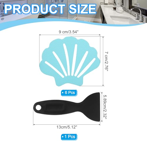 PATIKIL Blue Shell Bathtub Non Slip Stickers 6 Pack with Scraper