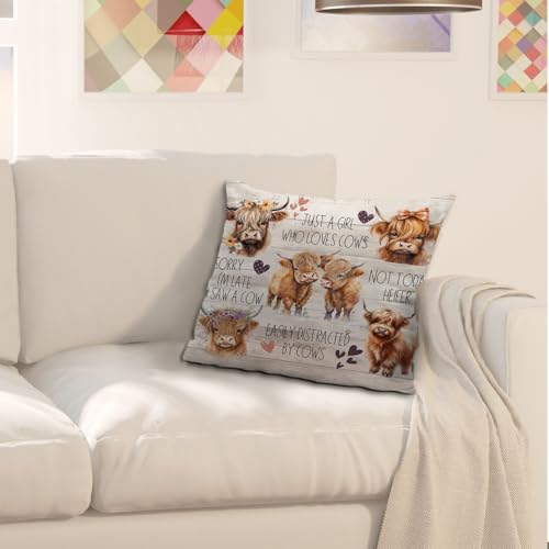 Highland Cow Pillow Cover 18x18 - Flannel Throw Pillow Case