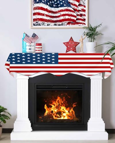 4th of July Fireplace Scarf - USA Stars & Stripes Mantel Cover 90x17 Inch