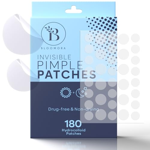 BLOOMORA Invisible Hydrocolloid Pimple Patches 180 Count Zit Stickers