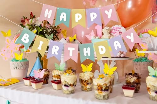 Pastel Rainbow Happy Birthday Banner - Reusable Cardstock Bunting