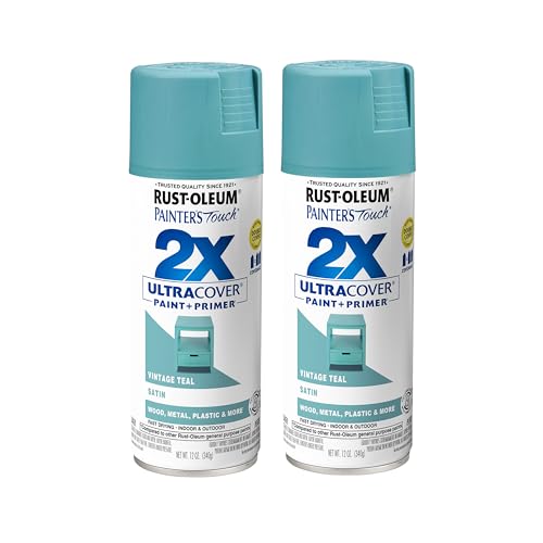 Rust-Oleum Painter's Touch 2X Spray Paint, Satin Vintage Teal, 12 oz (Pack of 2)