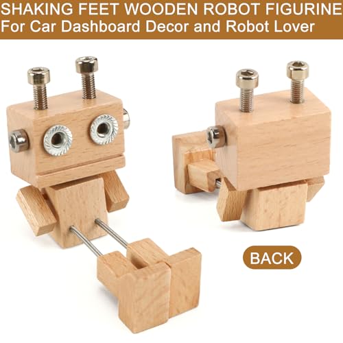Wooden Robot Car Dashboard Decor - Fun Shaking Feet Doll