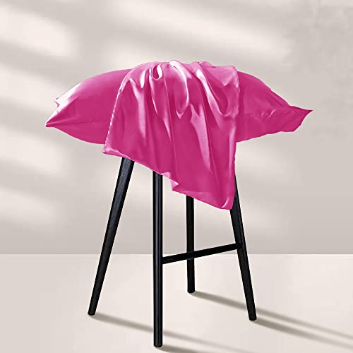 Manyshofu Hot Pink Satin Pillowcase 2-Pack - 20x26 Standard Size