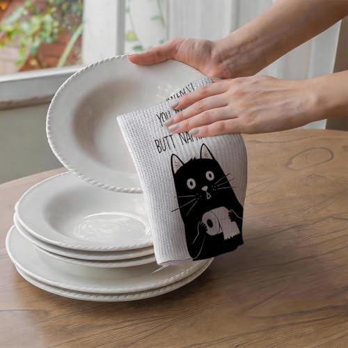 Humorous Toilet Cat Hand Towels - Funny Cat Kitchen Bathroom Decor Gift for Women