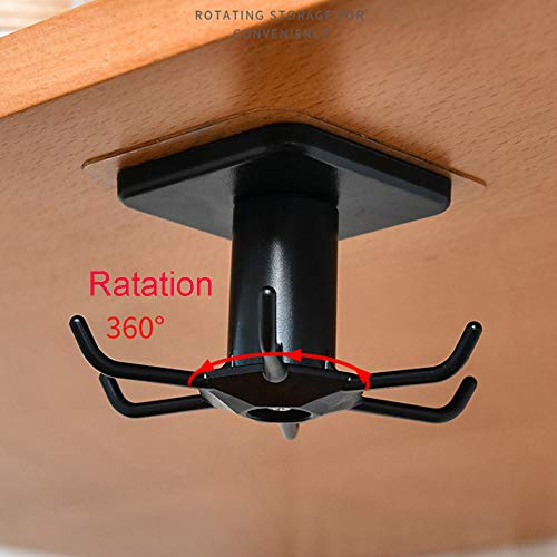 EigPluy 2pcs Under Cabinet Utensil Hooks - 360° Rotating Adhesive Rack, Black