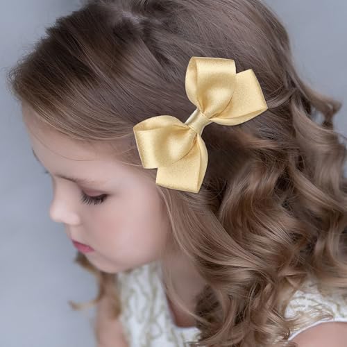 Aphumedc 2PCS Glitter Hair Bows Clips - 3 Inch Gold Tiny Bow Barrettes for Girls Toddlers