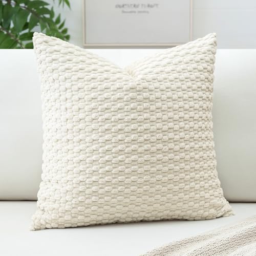 OTOSTAR Corduroy Throw Pillow Cover 22x22 Inch, Boho Striped Cushion Case