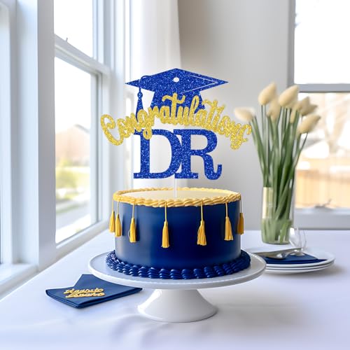 Congrats DR Cake Topper - Blue & Gold Graduation Decoration