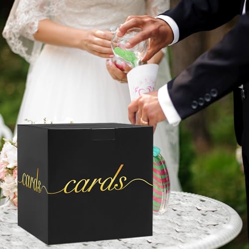 Black Wedding Card Box Holder - 7.9 Inch Gold Foil Party Card Box for Reception, Birthday and Baby Shower