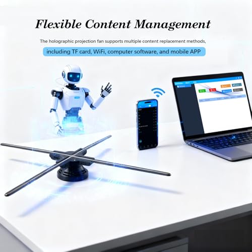 25.6 Inch 3D Holographic Fan Display with WiFi App & Remote - Transparent 65cm