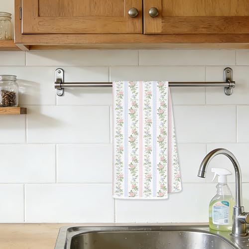 White Floral Kitchen Towels 06, French Country Botanical Hand Tea Towel 16x24