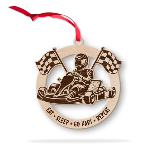 Wooden Go Kart Ornament for Christmas Tree Decoration - Racing Keepsake