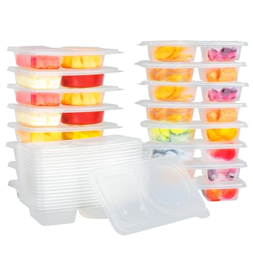 Reusable Snack Containers with Lids - 20Pcs Dual Compartment