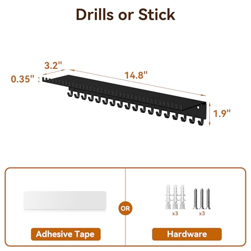 Black Wall-Mounted Jewelry Organizer with 56 Hooks & Shelf