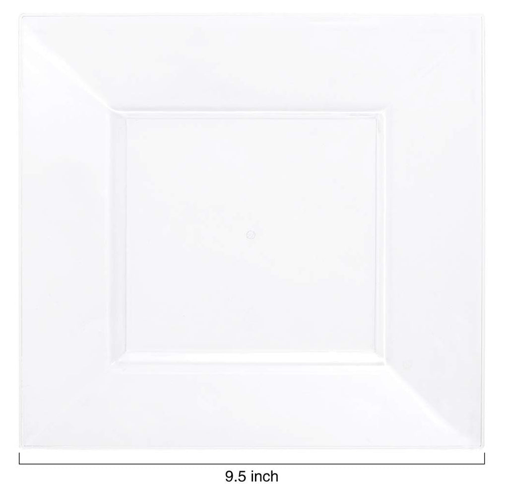 WDF 60PCS Clear Plastic Plates-9.5inch Square Disposable Plates - Premium Square Plastic Dinner Plates-Clear Dinner Plates Perfect for Wedding & Parties