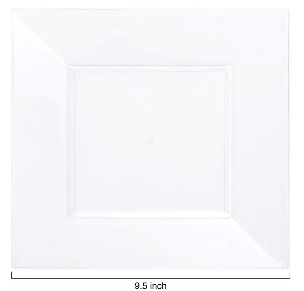 WDF 60PCS Clear Plastic Plates-9.5inch Square Disposable Plates - Premium Square Plastic Dinner Plates-Clear Dinner Plates Perfect for Wedding & Parties