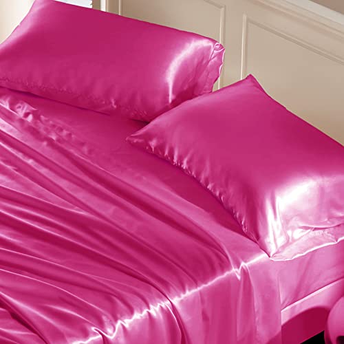 Manyshofu Hot Pink Satin Pillowcase 2-Pack - 20x26 Standard Size