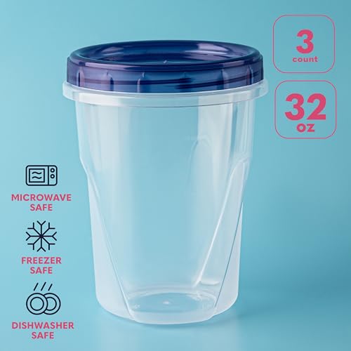 32 Oz Plastic Food Deli Containers with Airtight Twist Lids - 3 Pack