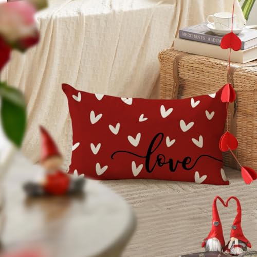 RABUSOFA Valentine's Day Decorative Pillow Cover - 12x20 Inch Red Heart