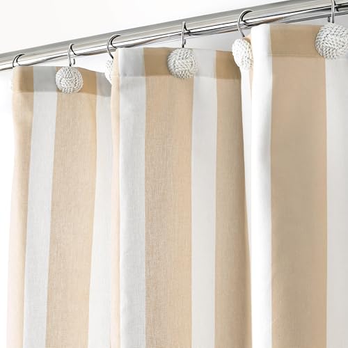 Sunlit Farmhouse Striped Shower Curtain, Beige Faux Linen, 72" x 72"