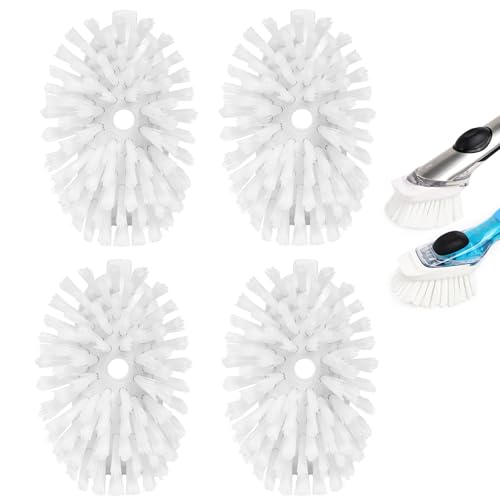Dish Brush Replacement Heads for OXO - 4 Pack, White Stiff Nylon Bristles